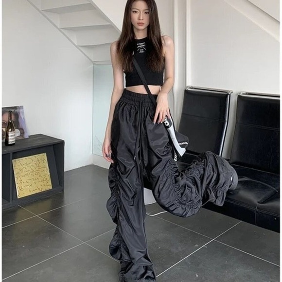 Y2k Kpopstyle Style Gathered‎ Drawstring Wide Leg Cargo Pants Size M - Picture 9 of 16